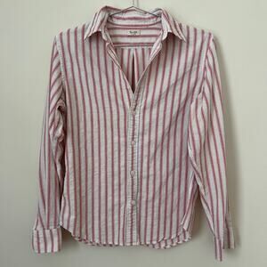 John Galt Women's White Red Stripe Button Down Shirt Size M